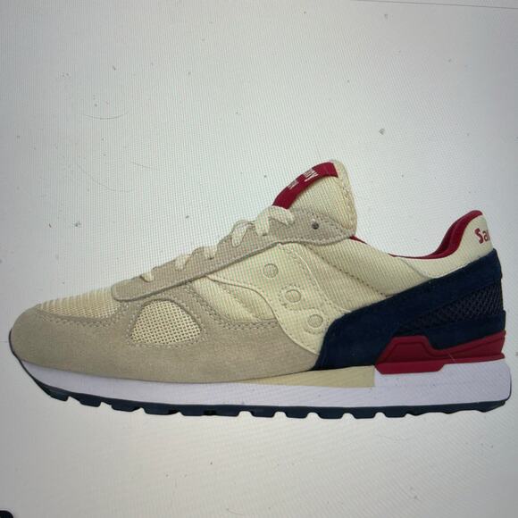 Saucony Mens Shadow Original Cream Navy Red Sneaker 13 - Picture 1 of 11